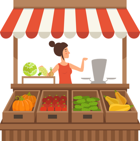 Puesto de verduras frescas  Ilustración