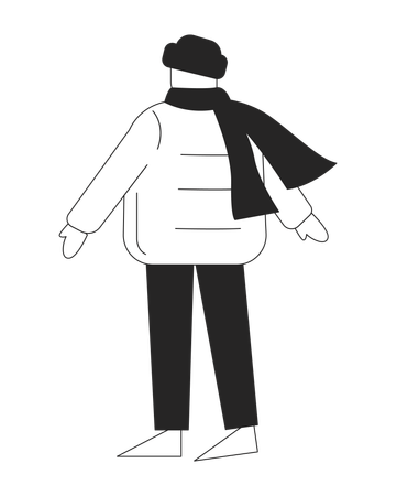 Puffer jacket man in hat knitted scarf  Illustration