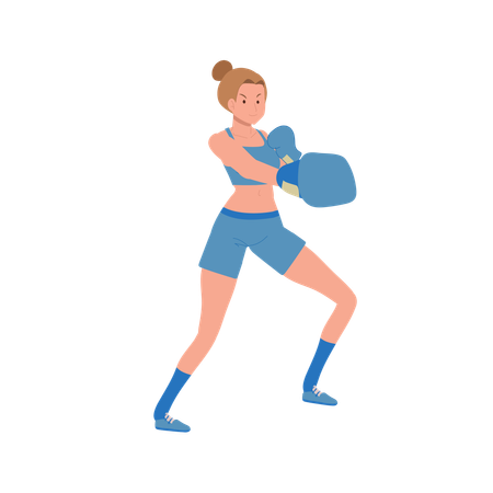 Femme boxeuse puissante en séance d'entraînement en salle de sport  Illustration