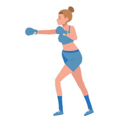 Boxer fille puissante en séance d'entraînement en salle de sport  Illustration