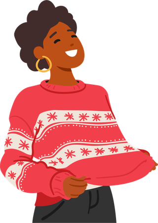 Femme En Pull De Noël Rouge  Illustration