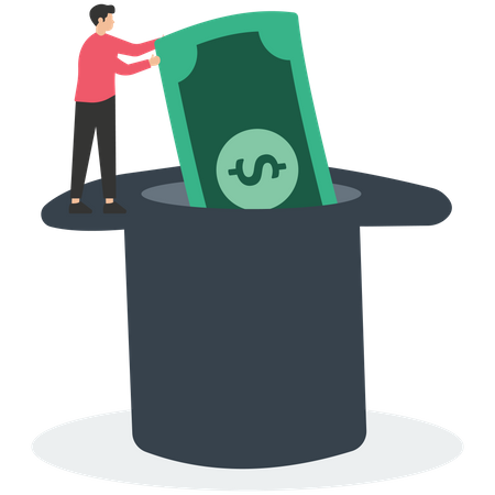 Pulling money out of a hat  イラスト