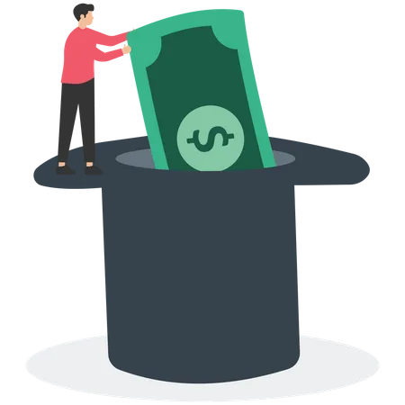 Pulling money out of a hat  イラスト