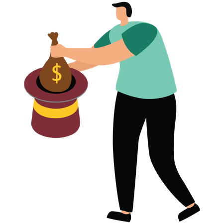 Pulling money out of a hat  Illustration