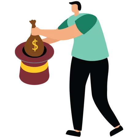 Pulling money out of a hat  Illustration