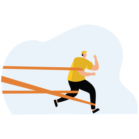 Pulling tied businessman run away with full effort  Illustration