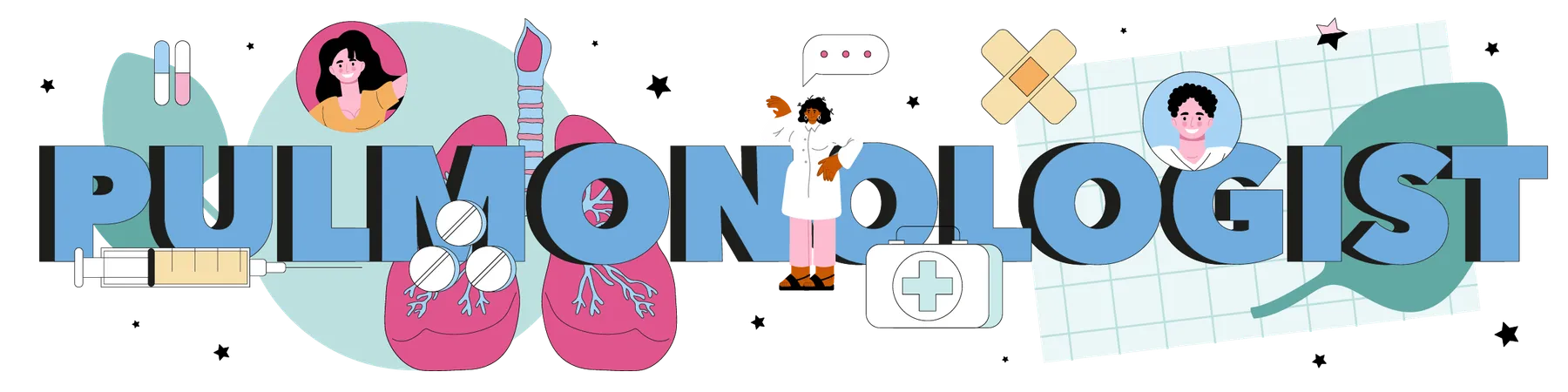 Pulmonologist Typographic Header Pulmonary System Examination Diagnosis And Medical Treatment Lungs Diseases Prevention Flat Vector Illustration イラスト