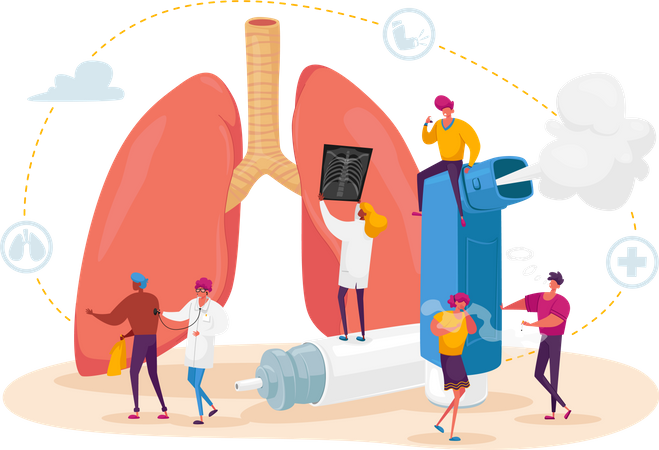 Pulmonology and Asthma Disease  Illustration