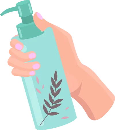 Pump Bottle In Human Hand Cosmetic Package With Dispenser Soap Or Shampoo Plastic Container Tube Container With Substance For Skin Care Beauty Treatment Plastic Packaging With Bath Foam イラスト