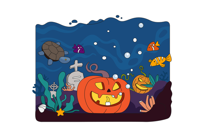 Pumpkin Beneath Deep Sea  Illustration