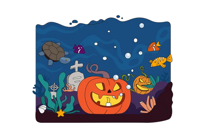 Pumpkin Beneath Deep Sea  Illustration