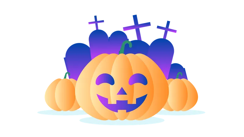 Pumpkin Halloween at the Cemetery Illustration