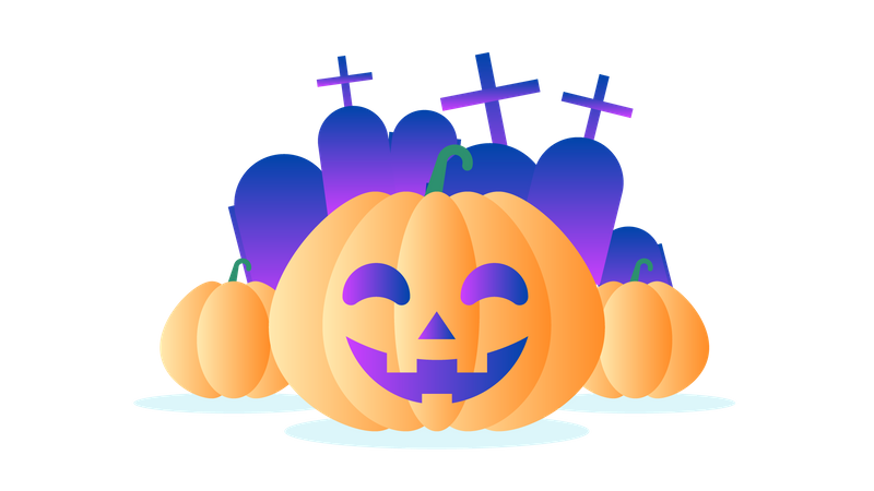 Pumpkin Halloween at the Cemetery  Illustration