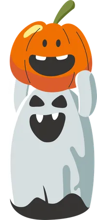 A Whimsical Twist On The Traditional Jack O Lantern The Pumpkin Head Ghost Is Both Adorable And Spooky This Ghost Holds A Pumpkin Head Aloft Ready To Join Your Halloween Decor Illustration