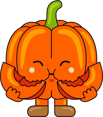 Pumpkin Mascot eating Pumpkin  Illustration