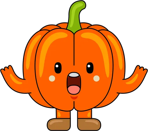 Pumpkin Mascot with hands up  Illustration