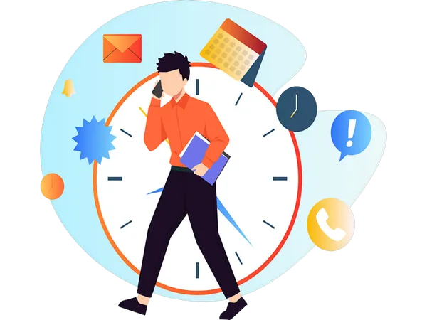 Punctual man working on time  Illustration