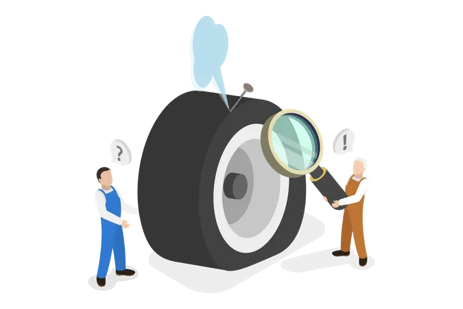 Punctured Car Wheel  Illustration