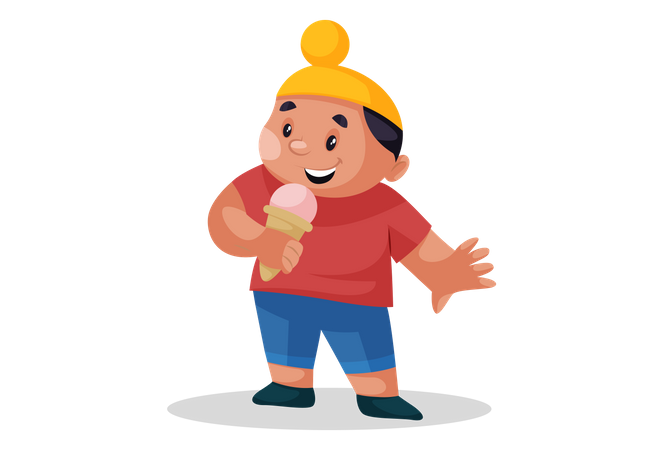 Punjabi boy eating ice cream  Illustration