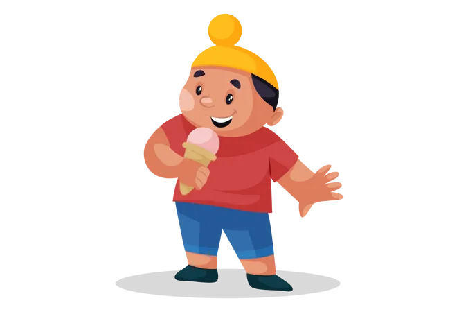 Punjabi boy eating ice cream  Illustration