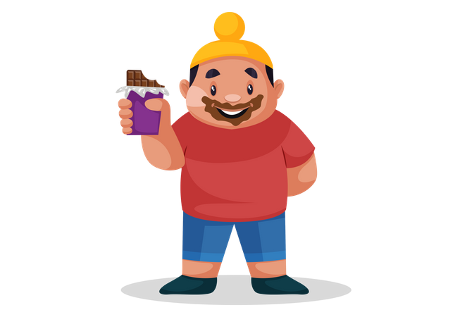 Punjabi boy is eating and holding chocolate in hand Illustration