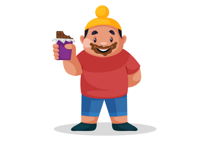 Punjabi boy is eating and holding chocolate in hand  Illustration