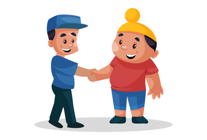 Punjabi boy shaking hand with a man  Illustration