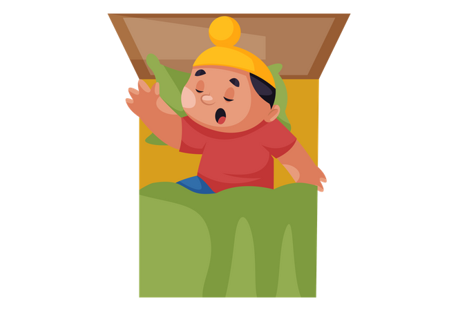 Punjabi boy sleeping on bed  Illustration