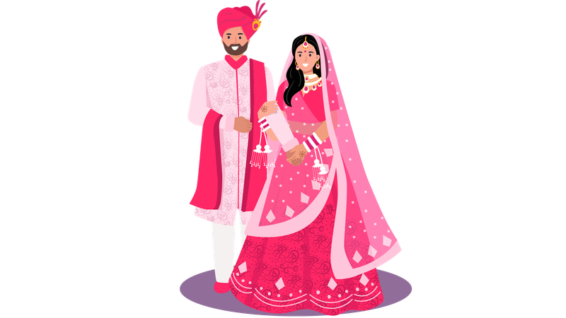 Punjabi Bride and groom standing together  Illustration