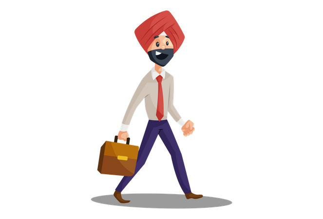 Punjabi businessman holding a briefcase in hand and going to the office  Illustration