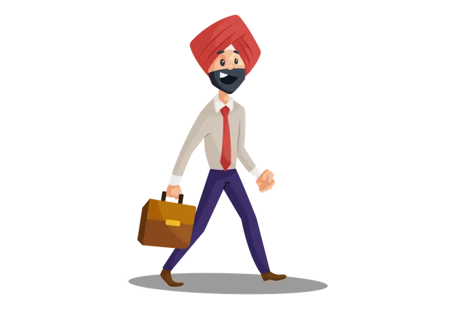 Punjabi businessman holding a briefcase in hand and going to the office  Illustration