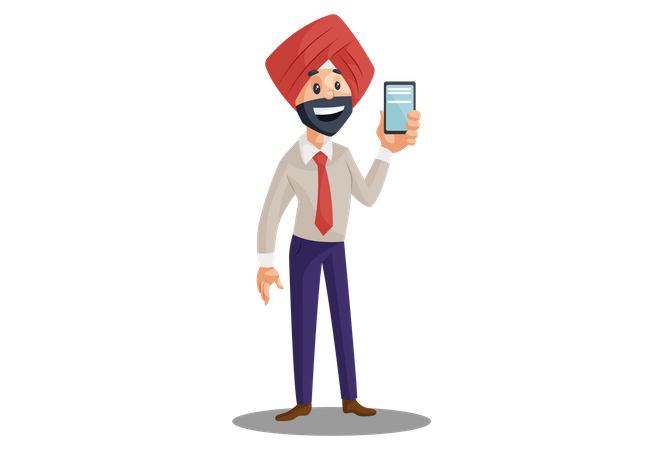 Punjabi businessman showing mobile phone  Illustration