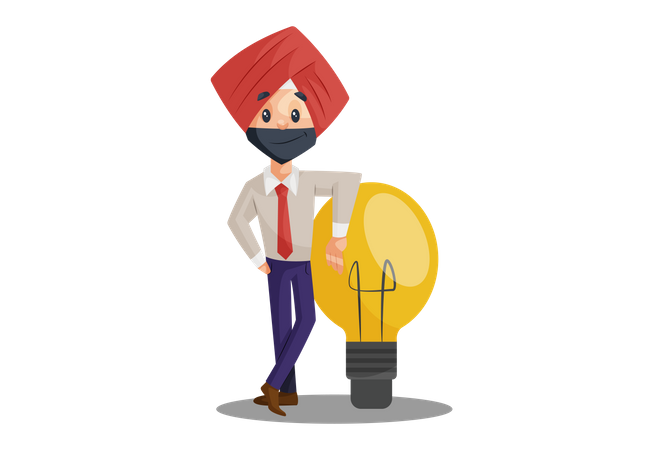 Punjabi businessman with bulb  Illustration