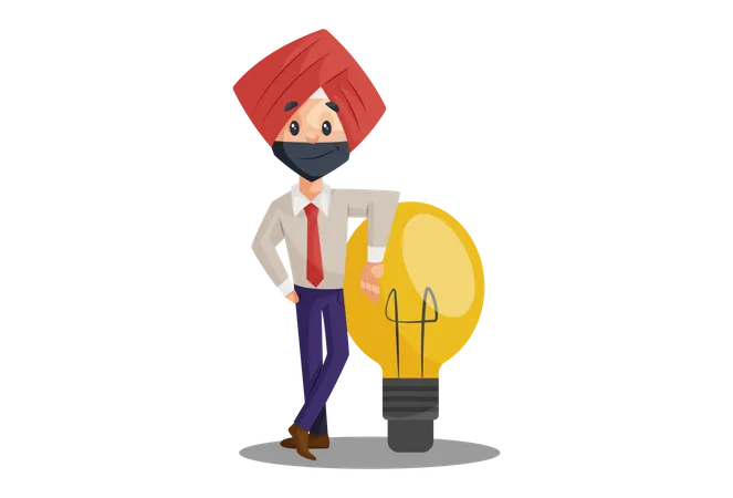 Punjabi businessman with bulb  Illustration