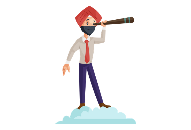 Punjabi businessman with the telescope  Illustration