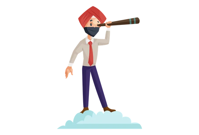 Punjabi businessman with the telescope  Illustration