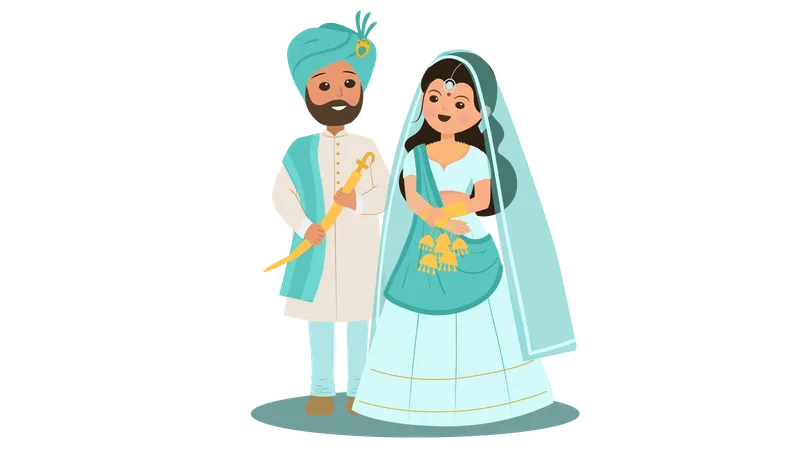 Casal Punjabi em pé enquanto faz pose de casal  Ilustração