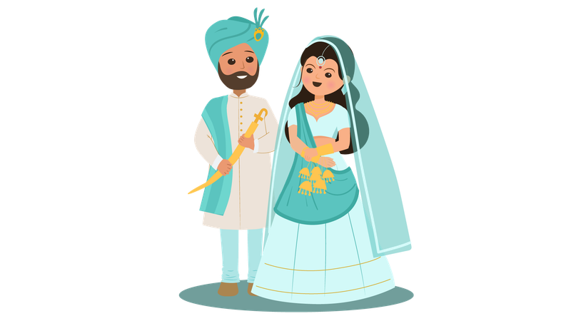 Punjabi Ehepaar steht und gibt Paarpose  Illustration