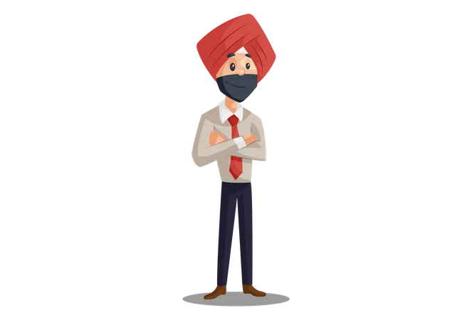 Empresário Punjabi em pé com braços cruzados  Ilustração