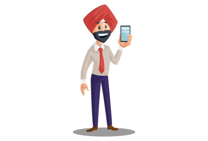 Empresário Punjabi mostrando telefone celular  Ilustração