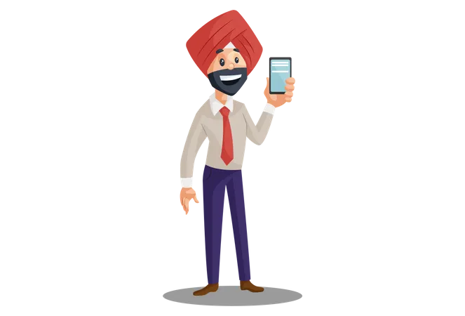 Empresario Punjabi mostrando teléfono móvil  Ilustración