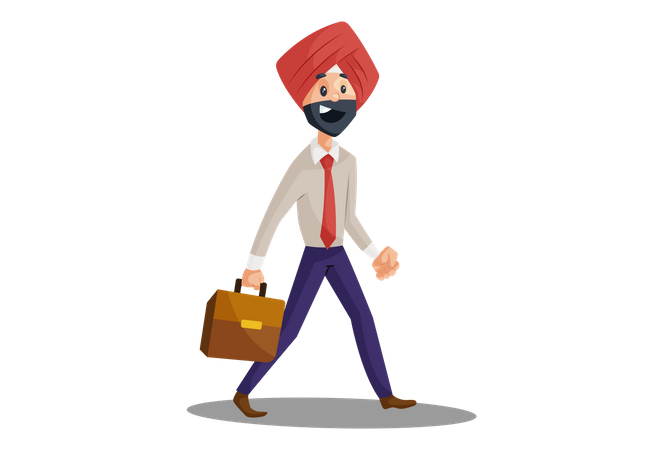 Empresário Punjabi segurando uma pasta na mão e indo para o escritório  Ilustração