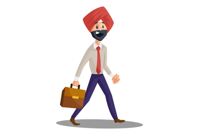 Empresário Punjabi segurando uma pasta na mão e indo para o escritório  Ilustração