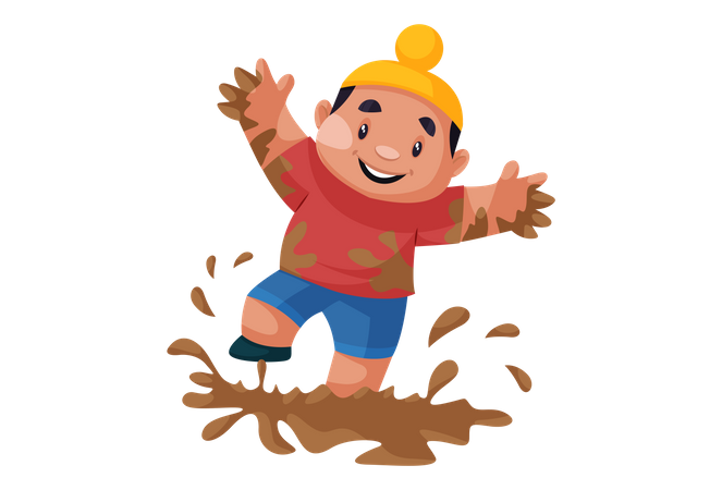 Enfant punjabi jouant dans la boue  Illustration
