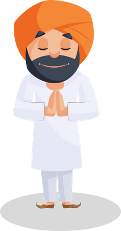 Punjabi farmer man doing Namaste  Illustration