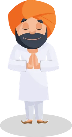 Punjabi farmer man doing Namaste  Illustration