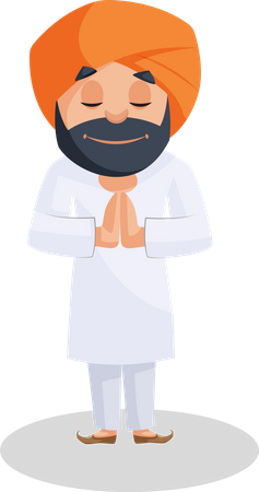 Punjabi farmer man doing Namaste  일러스트레이션