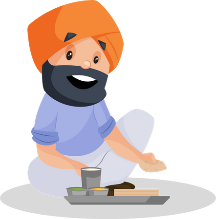Punjabi farmer sitting and eating food Illustration