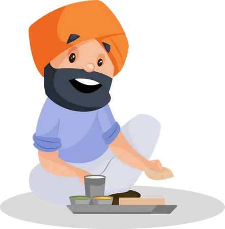 Punjabi farmer sitting and eating food Illustration