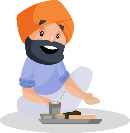 Punjabi farmer sitting and eating food  Illustration